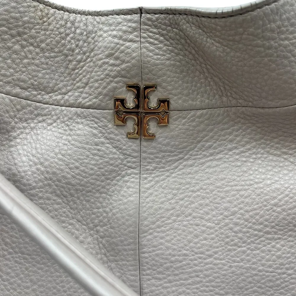 Tory Burch Shoulder Hobo Bag Ivy Pebbled Leather Expandable Zip Shell Pink Cream